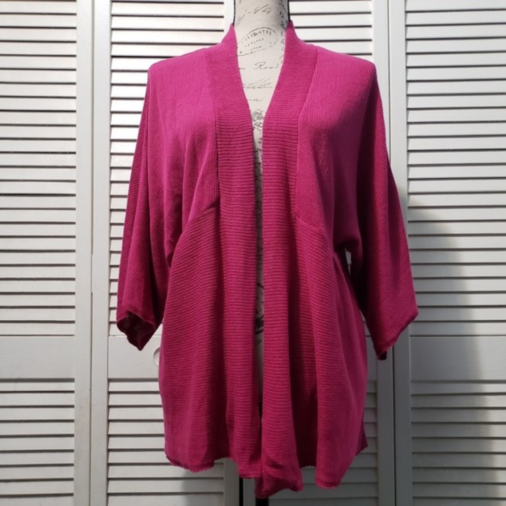 Madison Kimono Style Open Cardigan Women's XL Pink‎ 3/4 Sleeve Knit Sweater